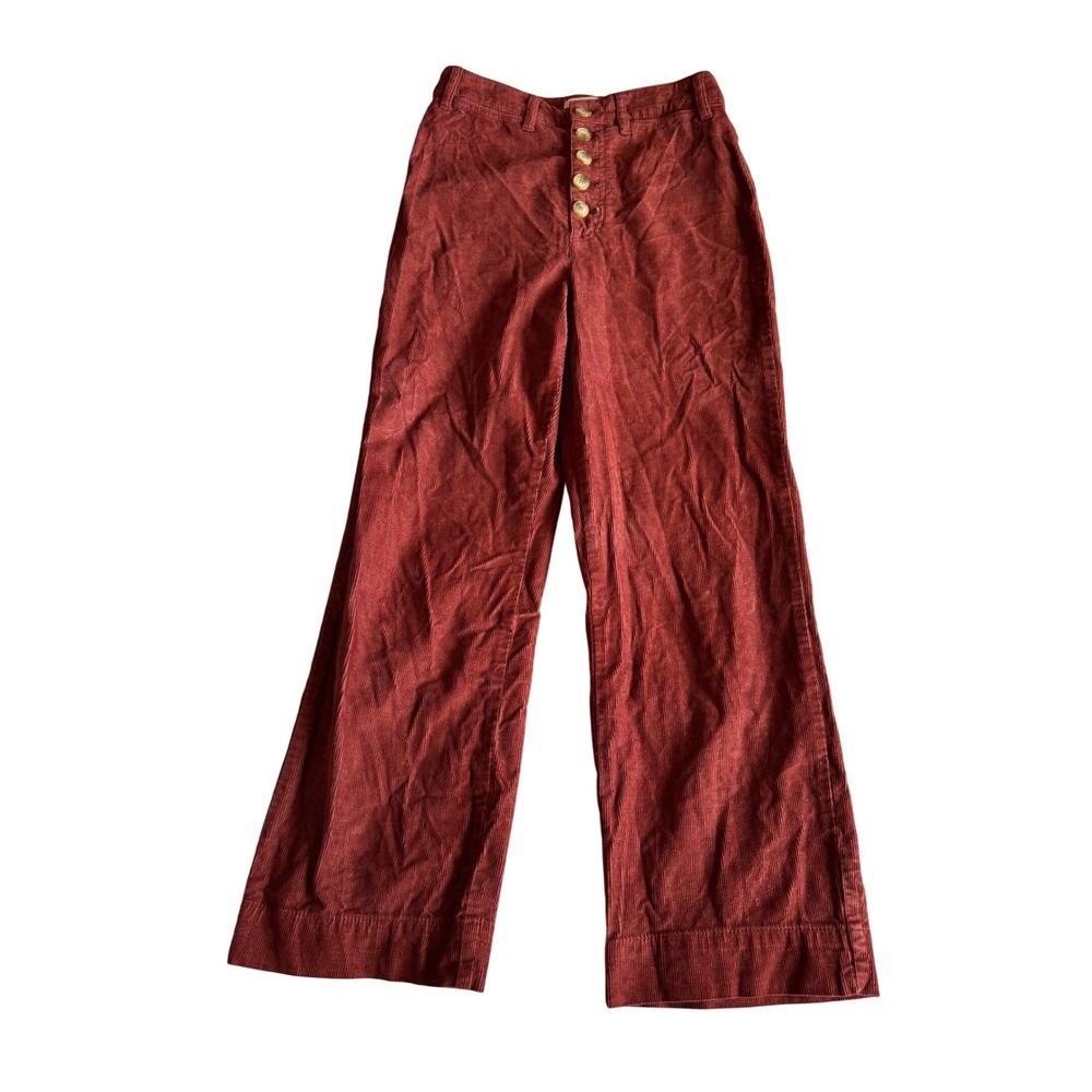 Marine Layer Rust Orange Corduroy Wide Leg Button Fly Pants Womens Size 8